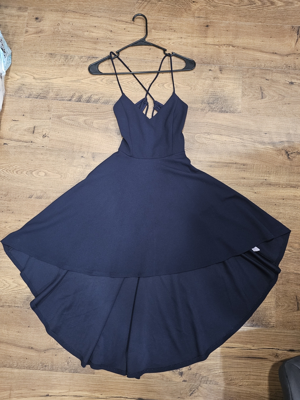 Windsor Navy Blue High-Low Spaghetti Strap Dress
